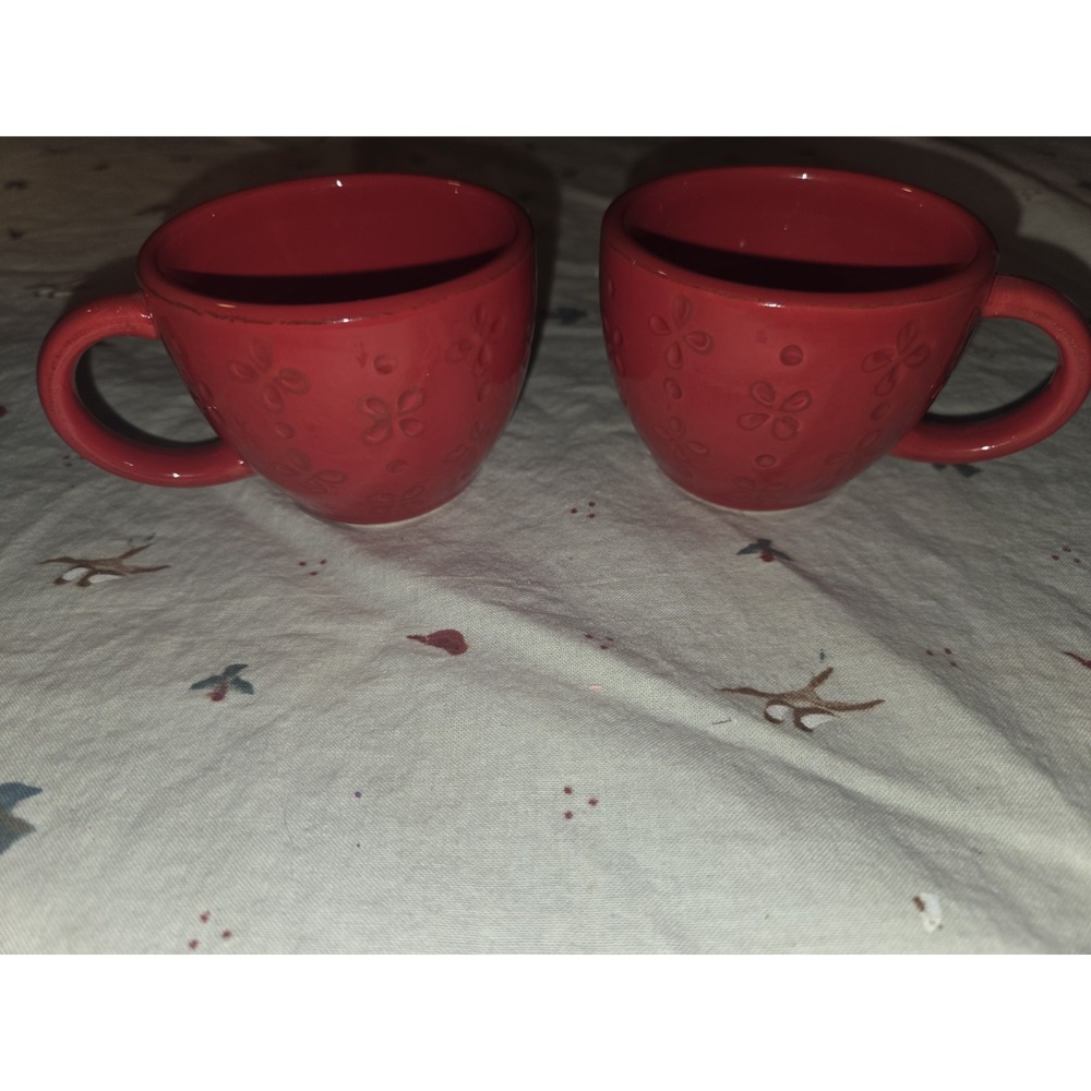 Set of (2) 222 Fifth Red Tea Espresso Coffee Cups EUC‎